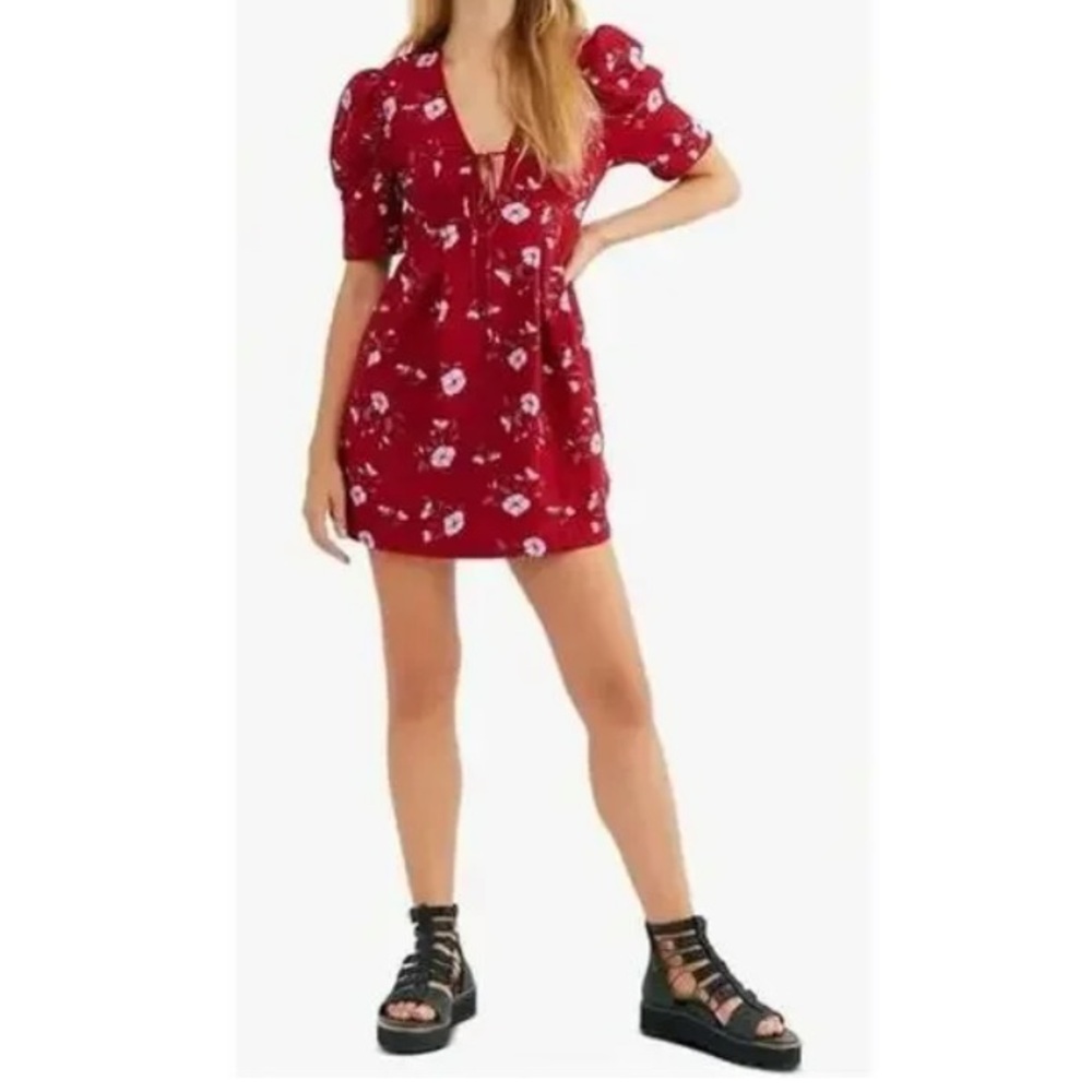 NWOT Free People Women’s Adelle Floral Printed Mini Dress Size S Puffed Sleeves